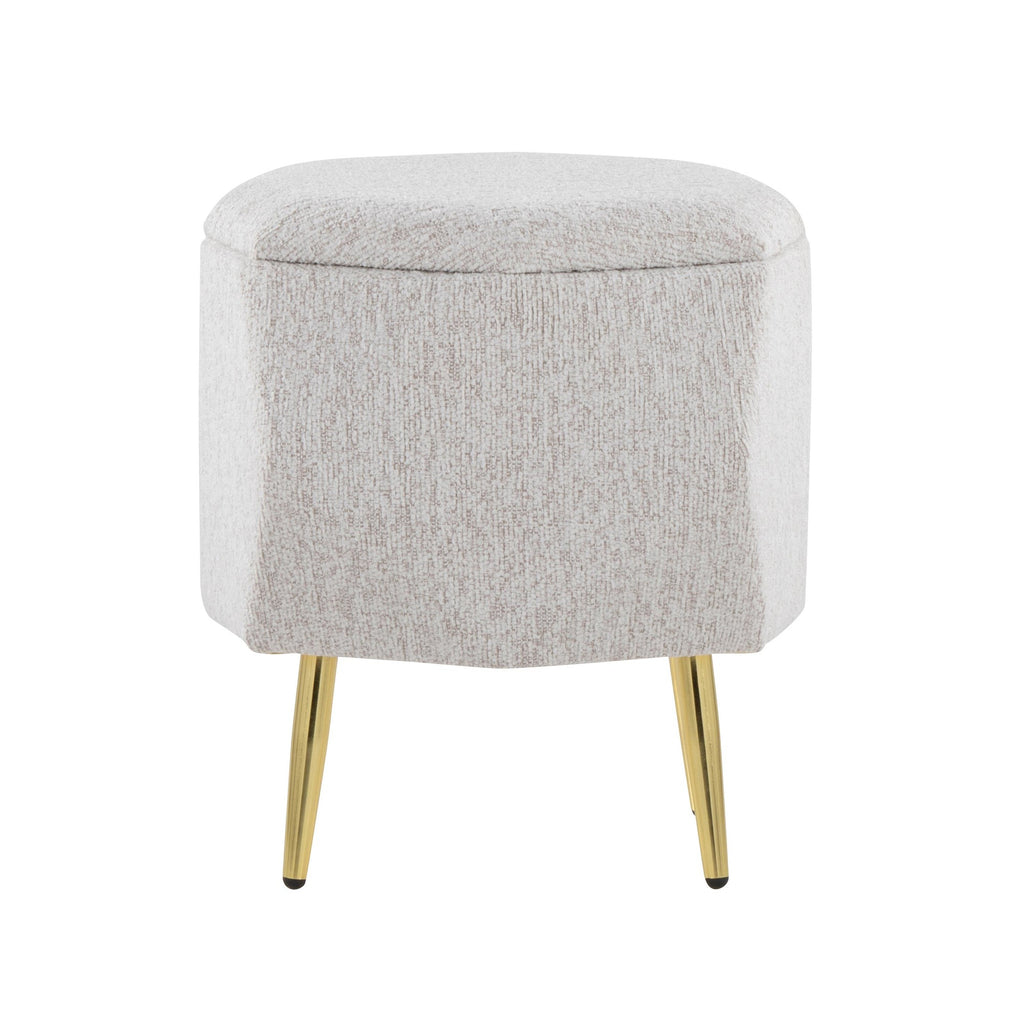 Diamond Ottoman - Gold Metal, Light Grey Fabric