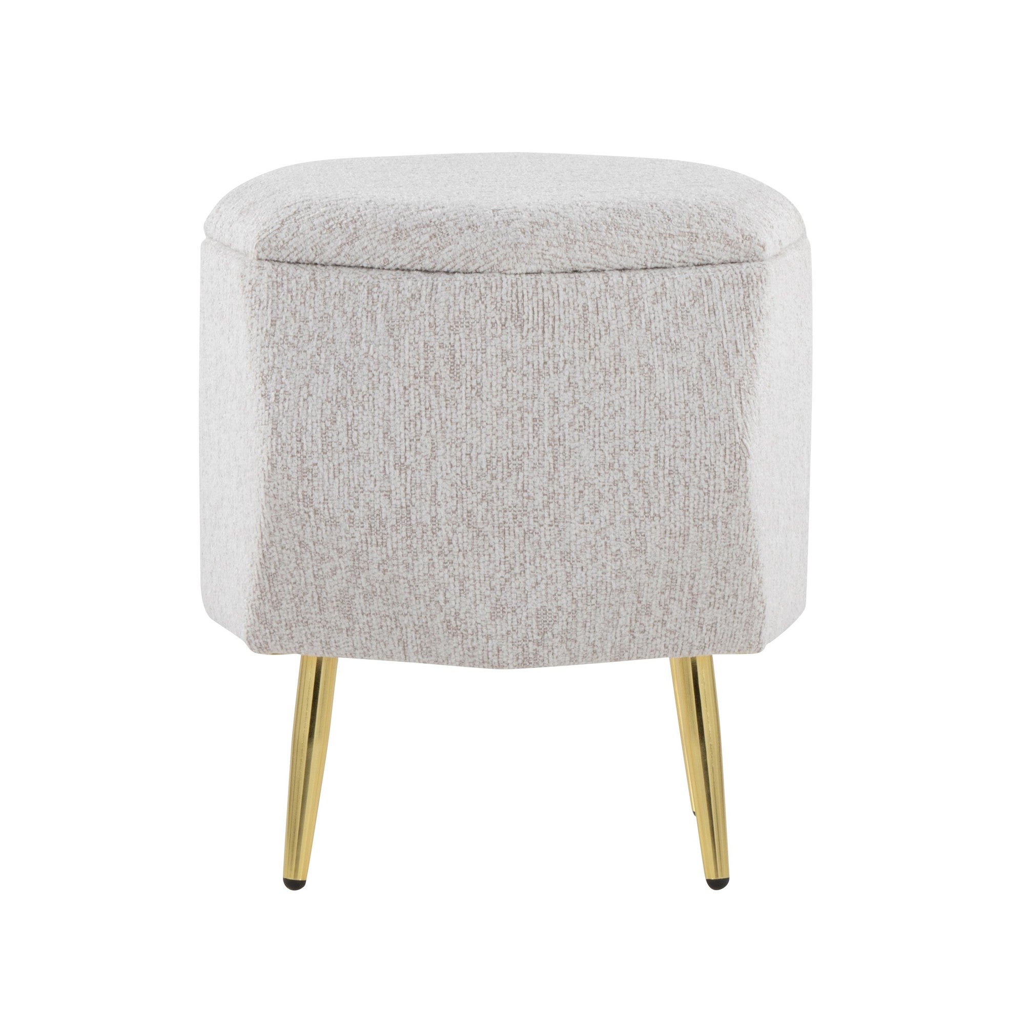 Diamond Ottoman - Gold Metal, Light Grey Fabric