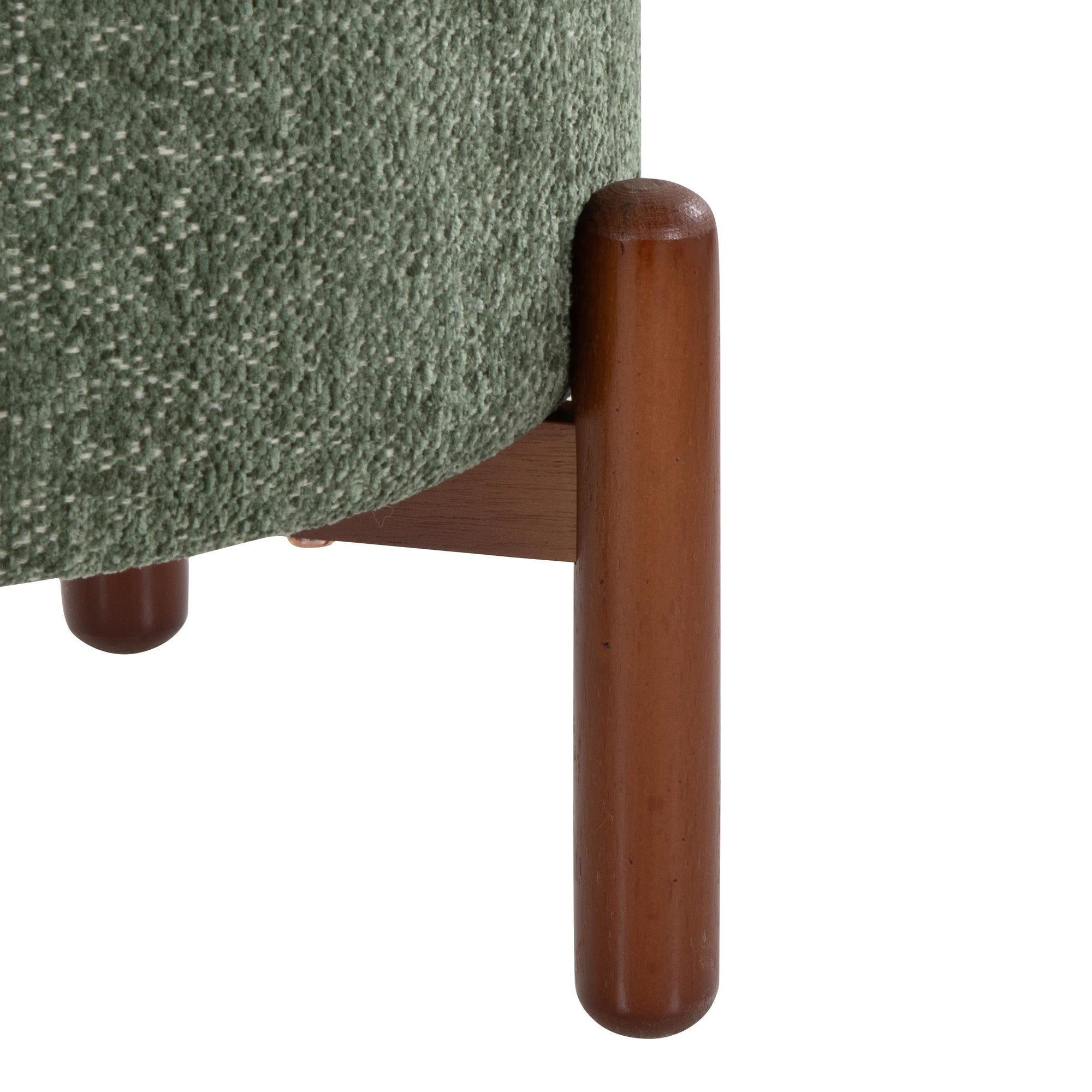 Daniella Wood Storage Ottoman - Walnut Wood, Green Fabric