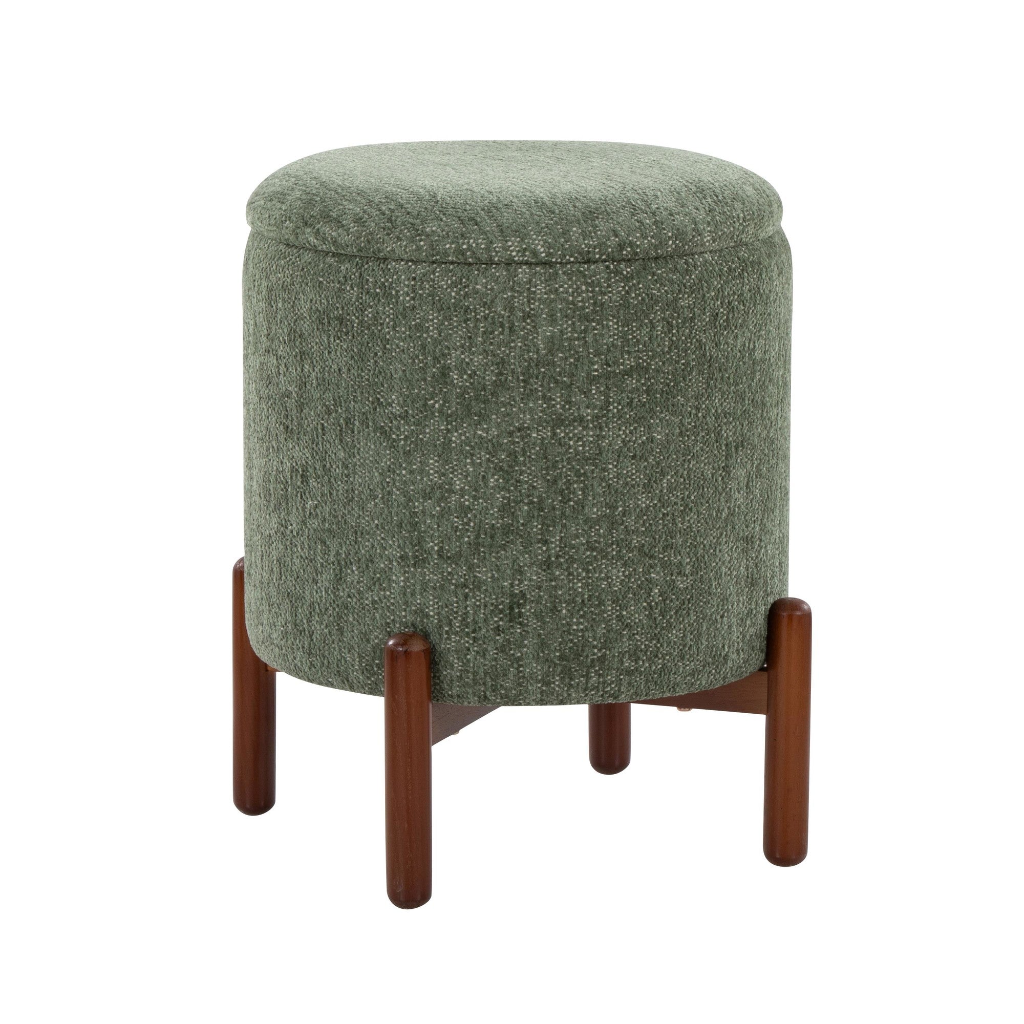 Daniella Wood Storage Ottoman - Walnut Wood, Green Fabric