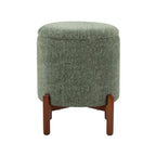 Daniella Wood Storage Ottoman - Walnut Wood, Green Fabric