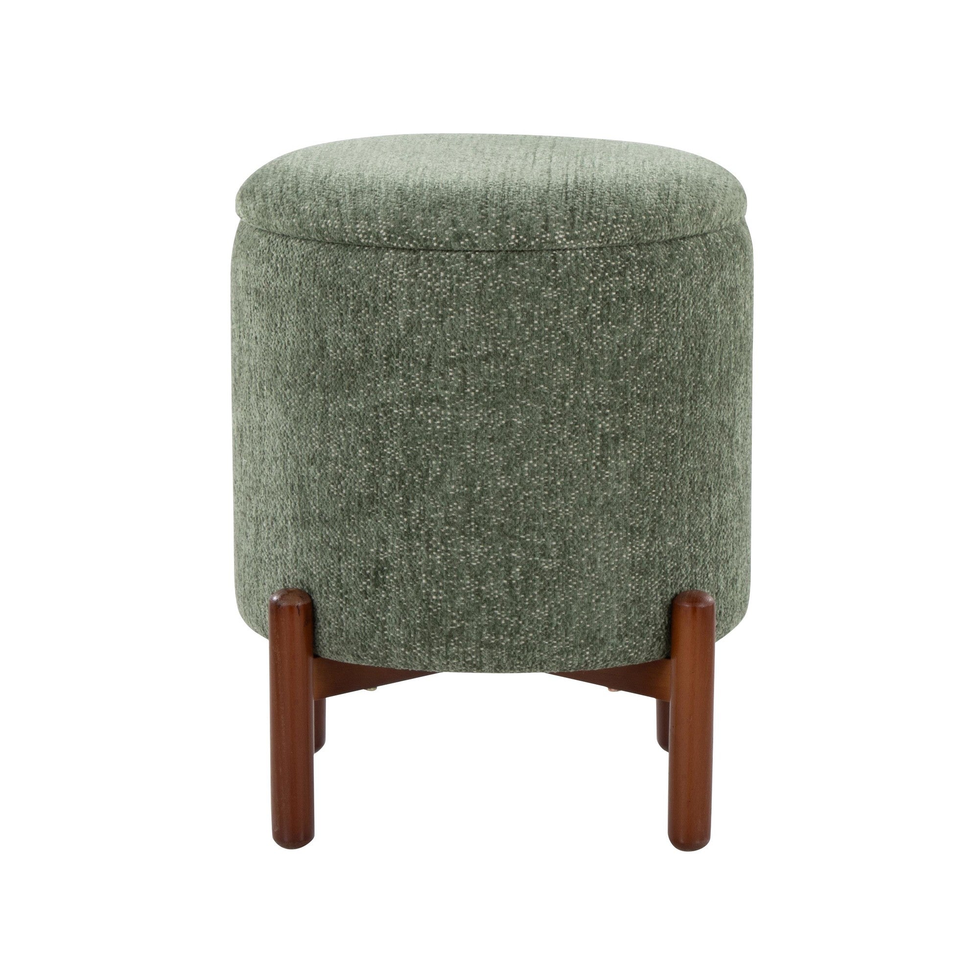 Daniella Wood Storage Ottoman - Walnut Wood, Green Fabric