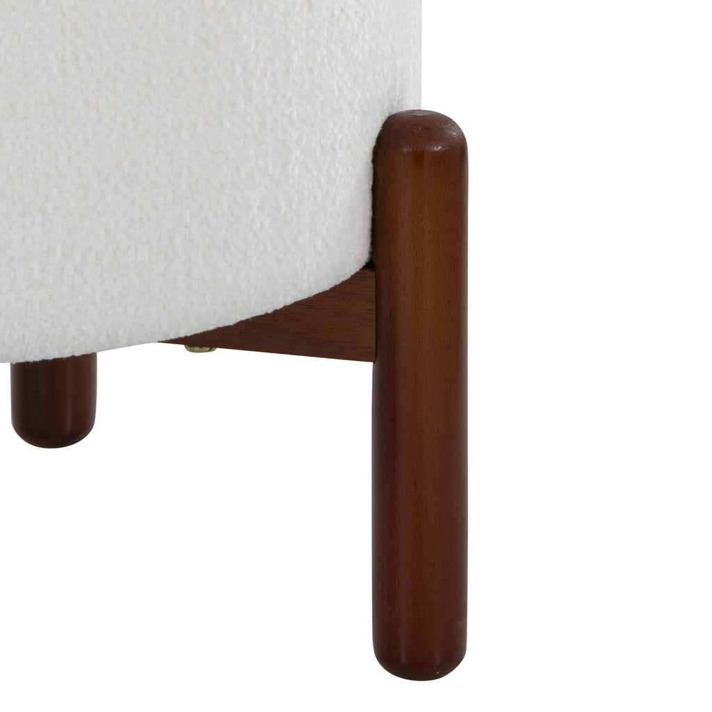 Daniella Wood Storage Ottoman - Walnut Wood, White Fabric