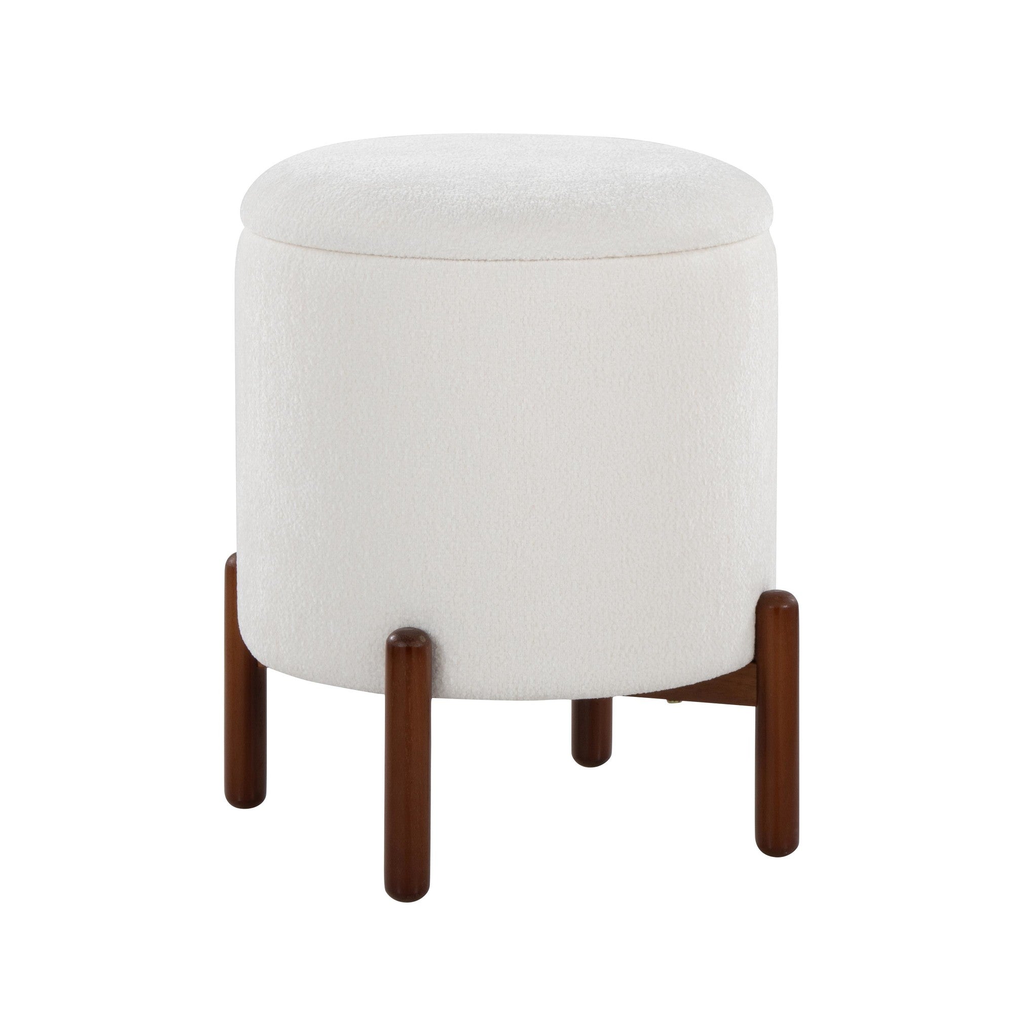 Daniella Wood Storage Ottoman - Walnut Wood, White Fabric