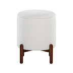 Daniella Wood Storage Ottoman - Walnut Wood, White Fabric