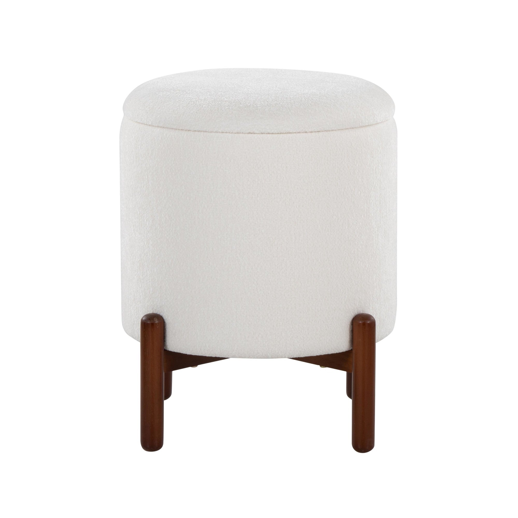 Daniella Wood Storage Ottoman - Walnut Wood, White Fabric