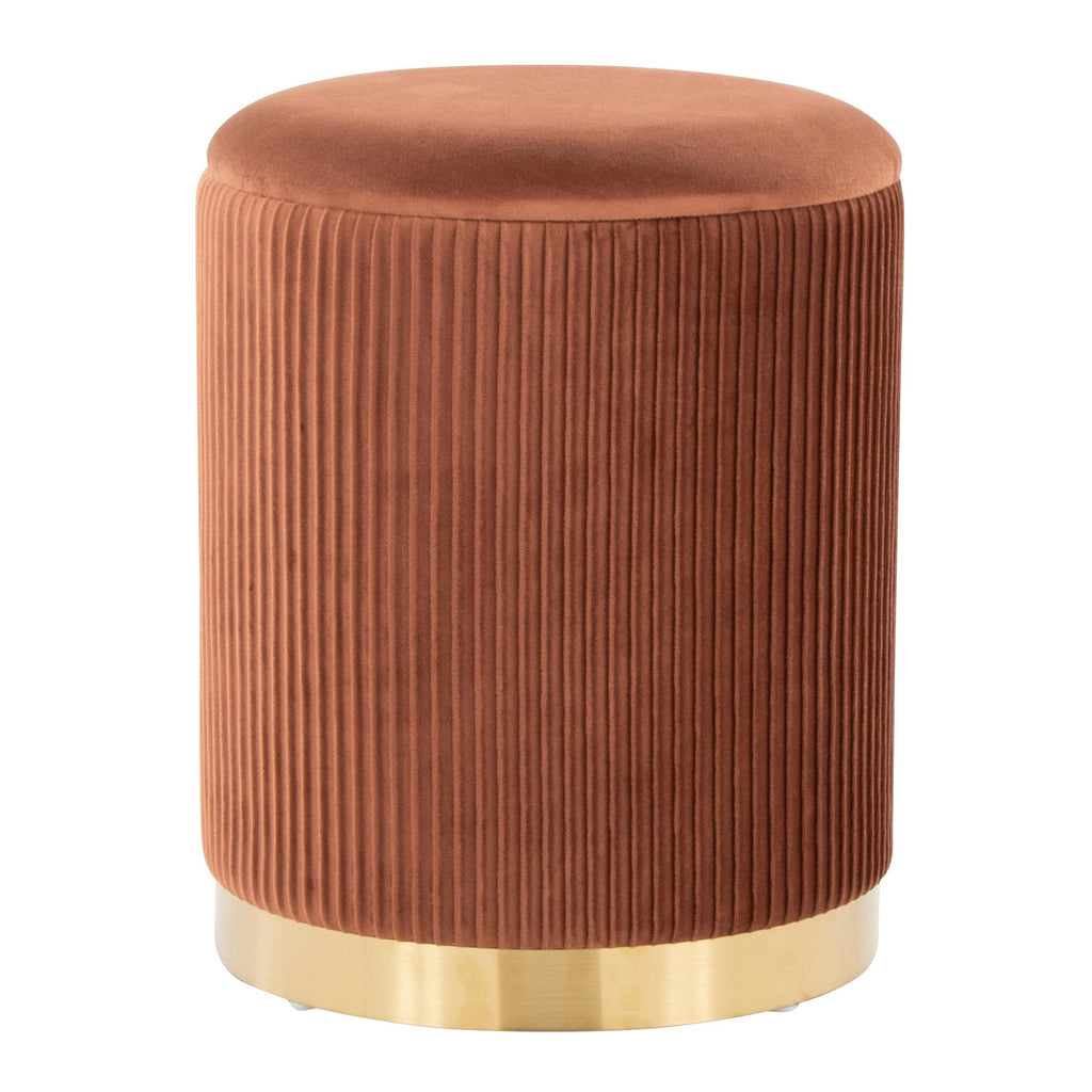 Marla Nesting Pleated Ottoman Set - Gold Metal, Light Brown Velvet