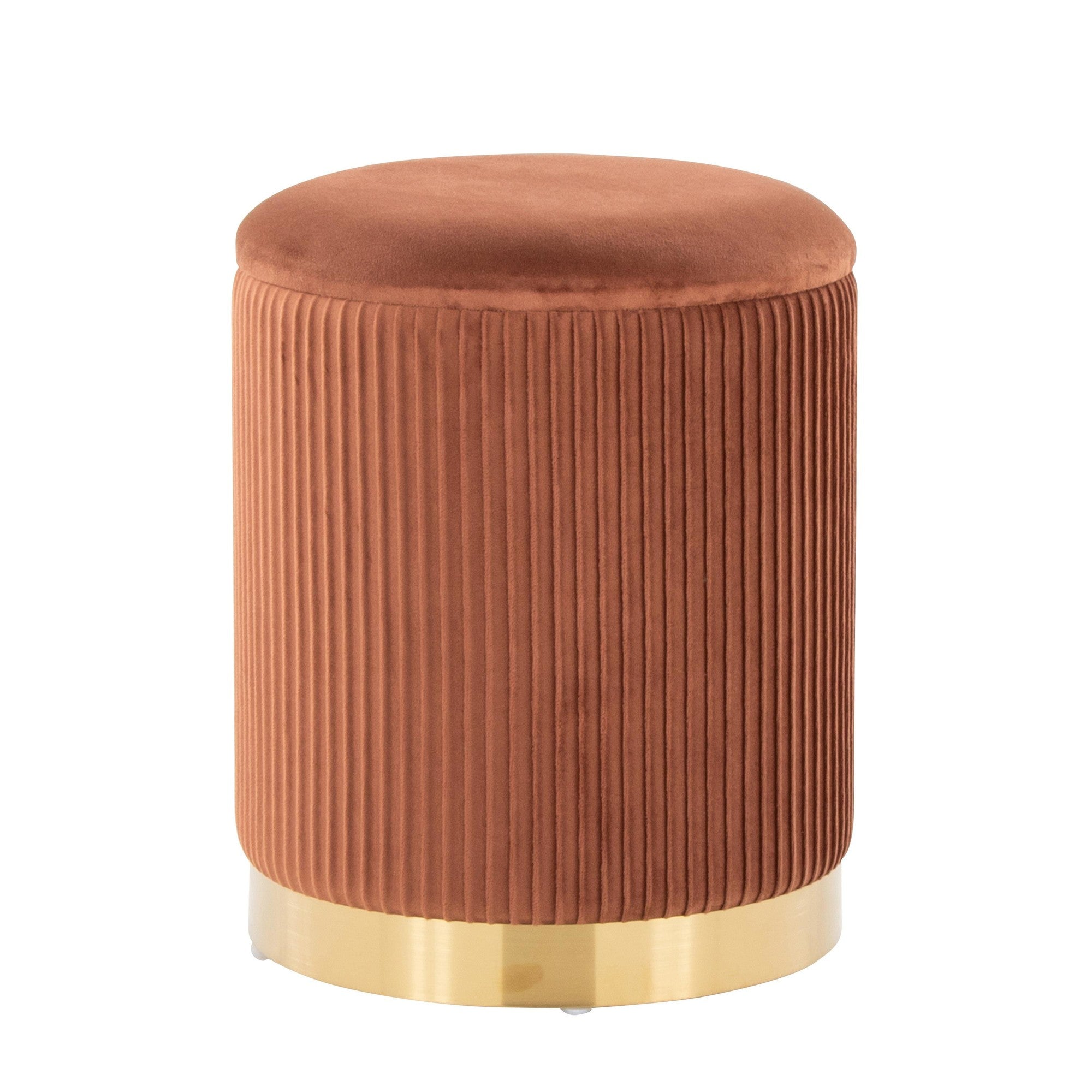 Marla Nesting Pleated Ottoman Set - Gold Metal, Light Brown Velvet