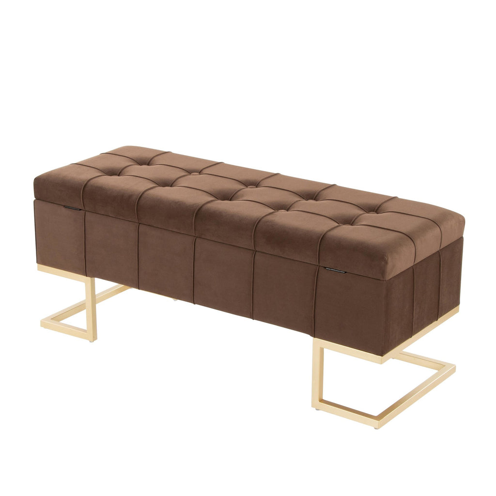 Midas Storage Bench - Gold Steel, Brown Velvet