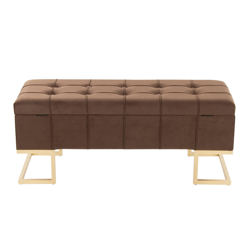 Midas Storage Bench - Gold Steel, Brown Velvet