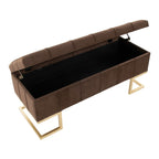 Midas Storage Bench - Gold Steel, Brown Velvet