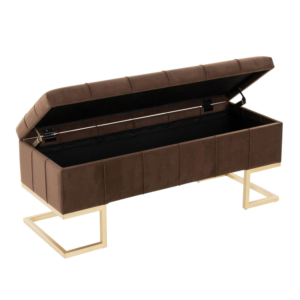 Midas Storage Bench - Gold Steel, Brown Velvet