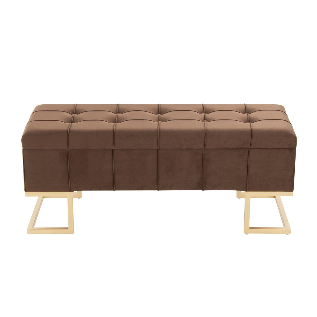 Midas Storage Bench - Gold Steel, Brown Velvet