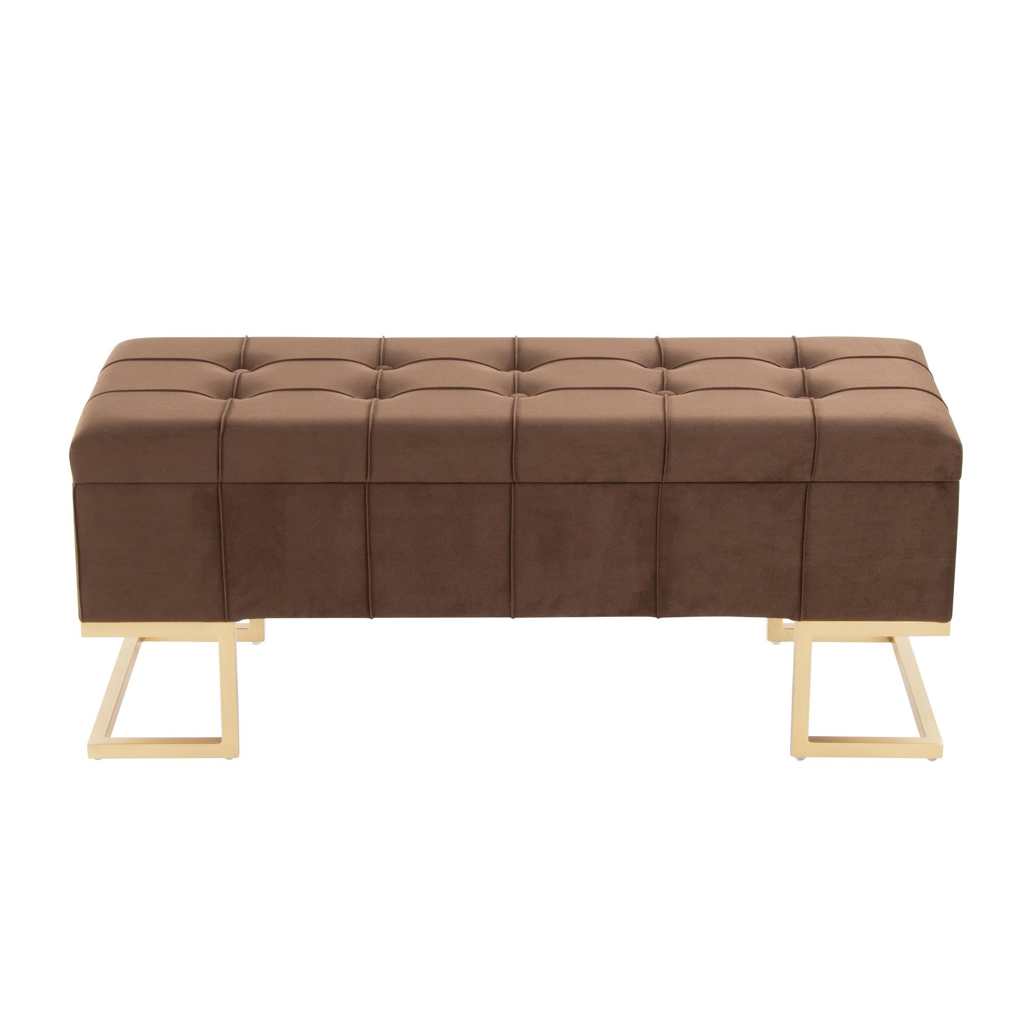 Midas Storage Bench - Gold Steel, Brown Velvet