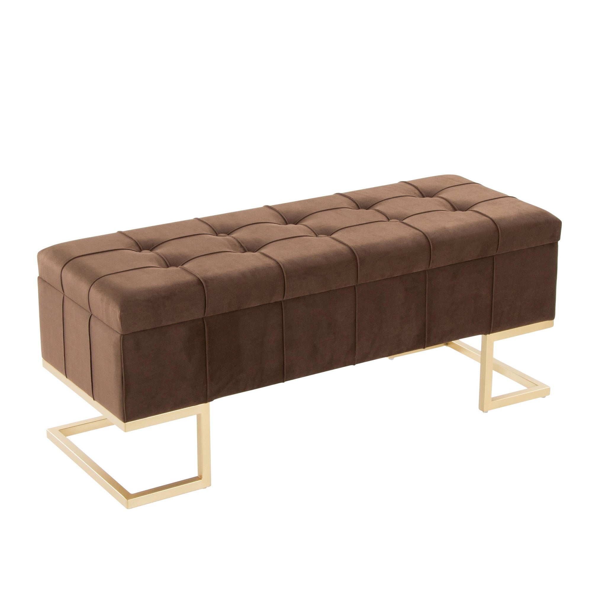 Midas Storage Bench - Gold Steel, Brown Velvet