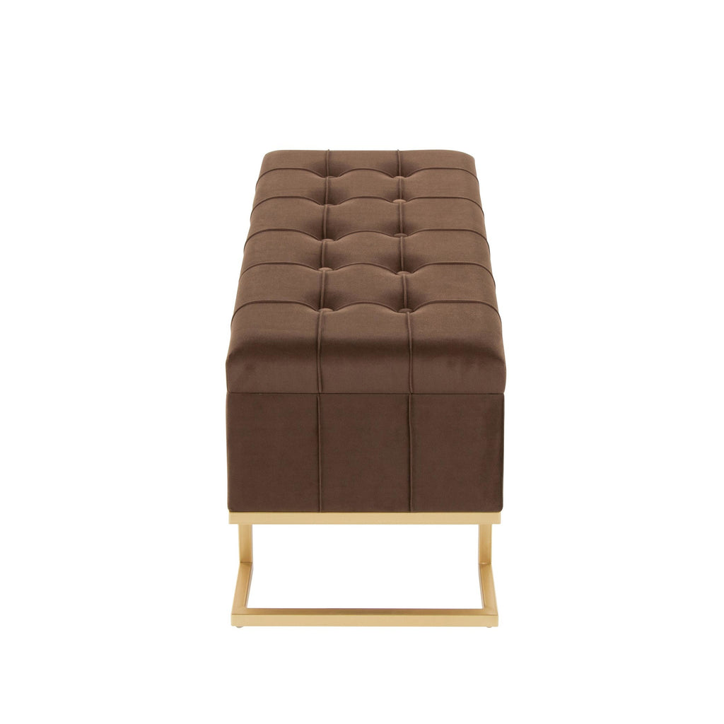 Midas Storage Bench - Gold Steel, Brown Velvet