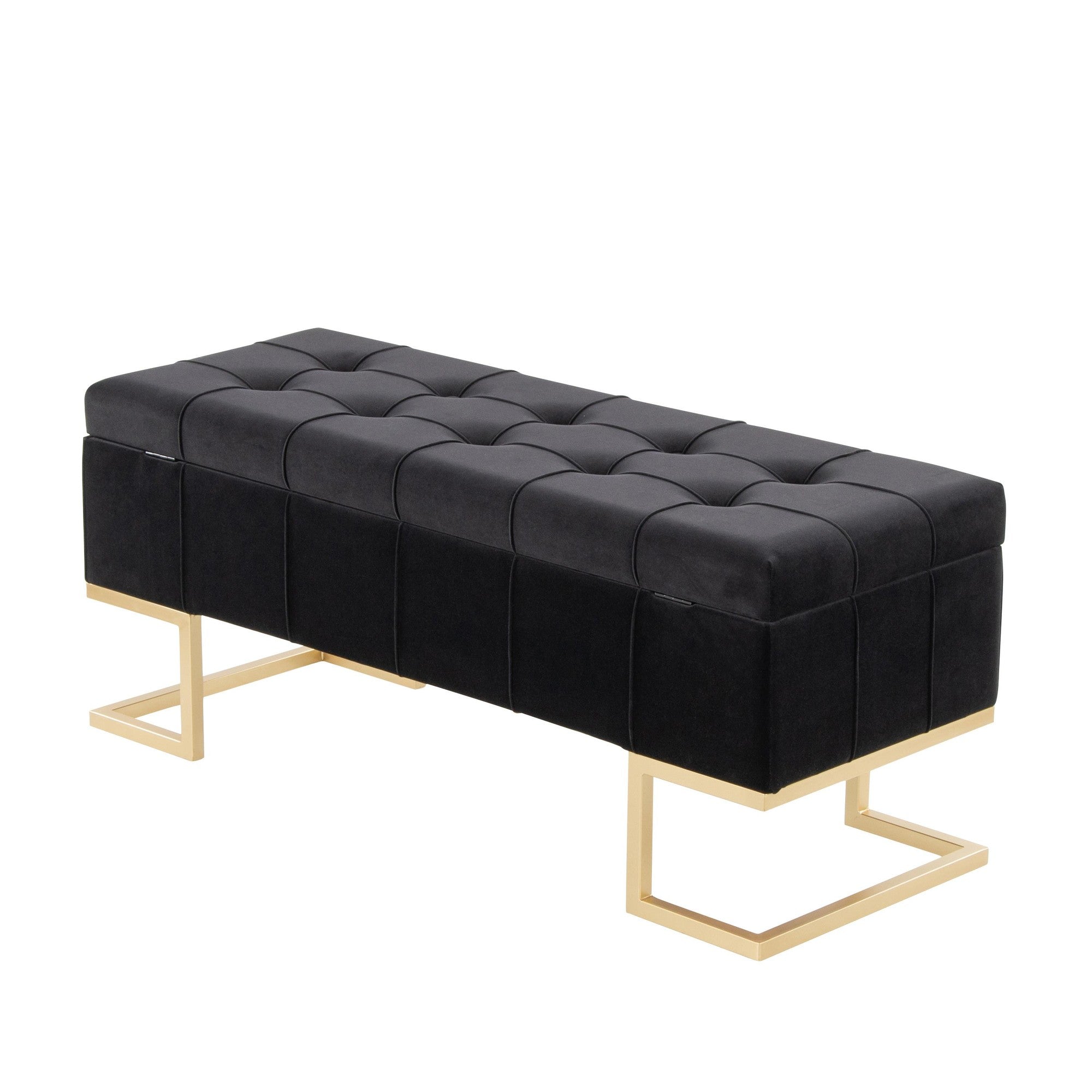 Midas Storage Bench - Gold Metal, Black Velvet