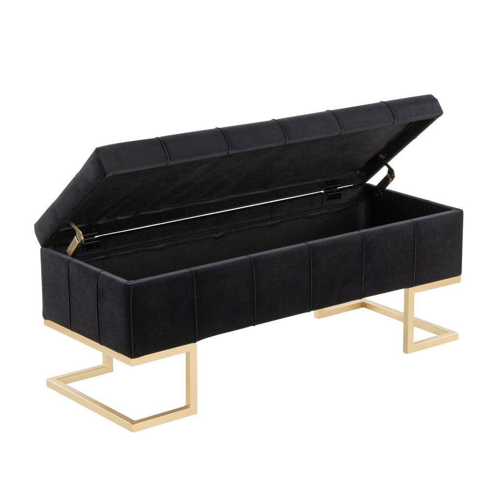 Midas Storage Bench - Gold Metal, Black Velvet