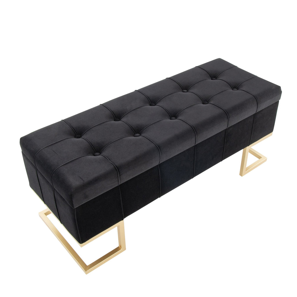 Midas Storage Bench - Gold Metal, Black Velvet