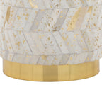 Oro 18" Ottoman - Gold Metal, Ivory Leather, Gold Splatter