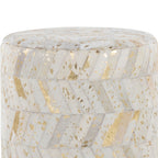 Oro 18" Ottoman - Gold Metal, Ivory Leather, Gold Splatter