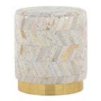 Oro 18" Ottoman - Gold Metal, Ivory Leather, Gold Splatter