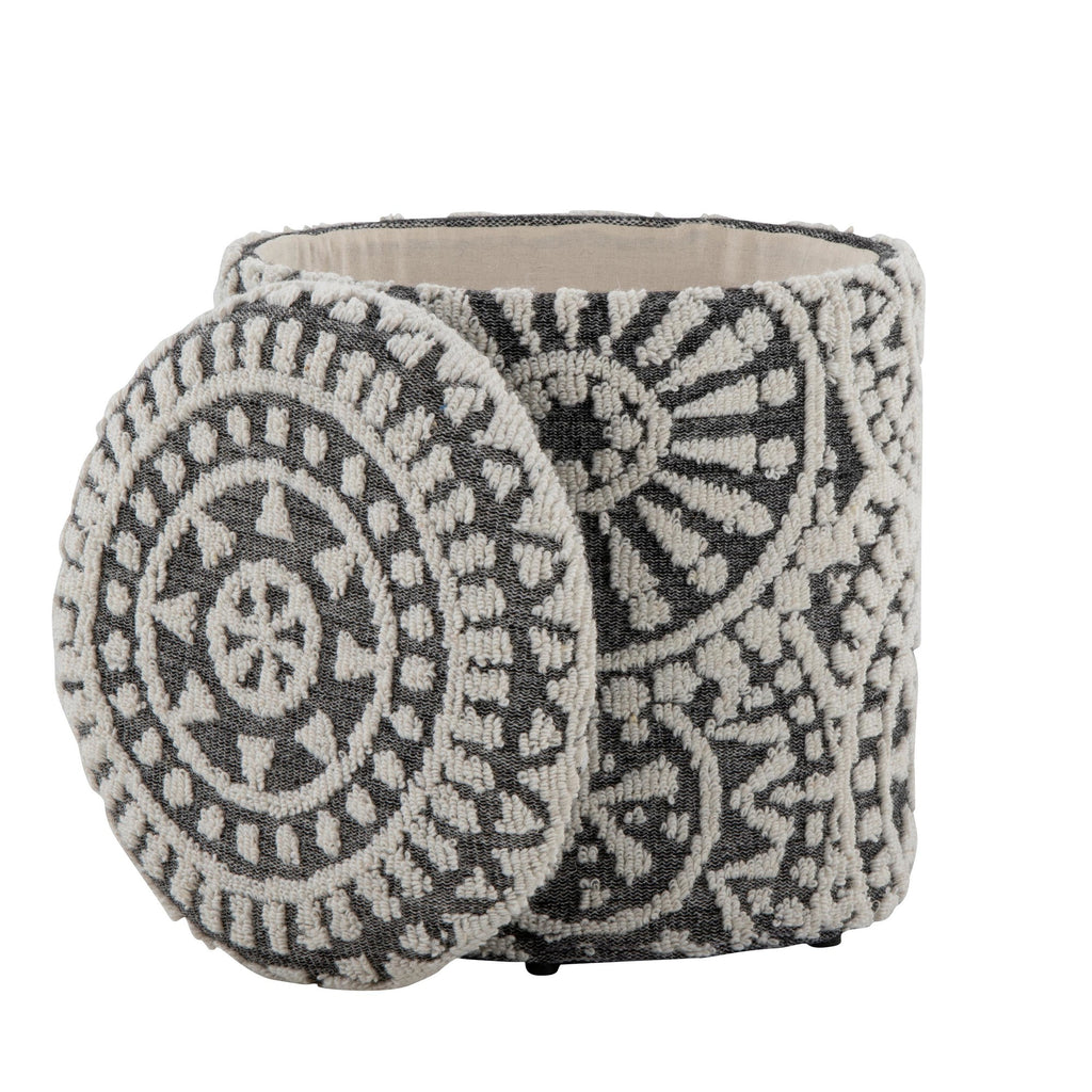 Tahoe 18" Mosaic Ottoman - Black Wool, Ivory Wool