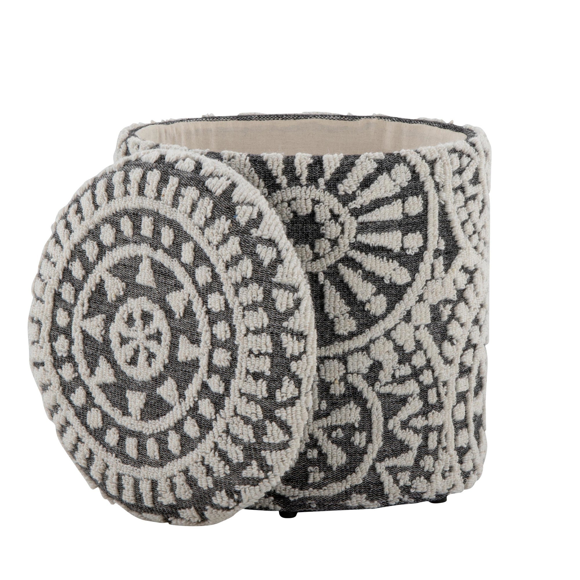 Tahoe 18" Mosaic Ottoman - Black Wool, Ivory Wool