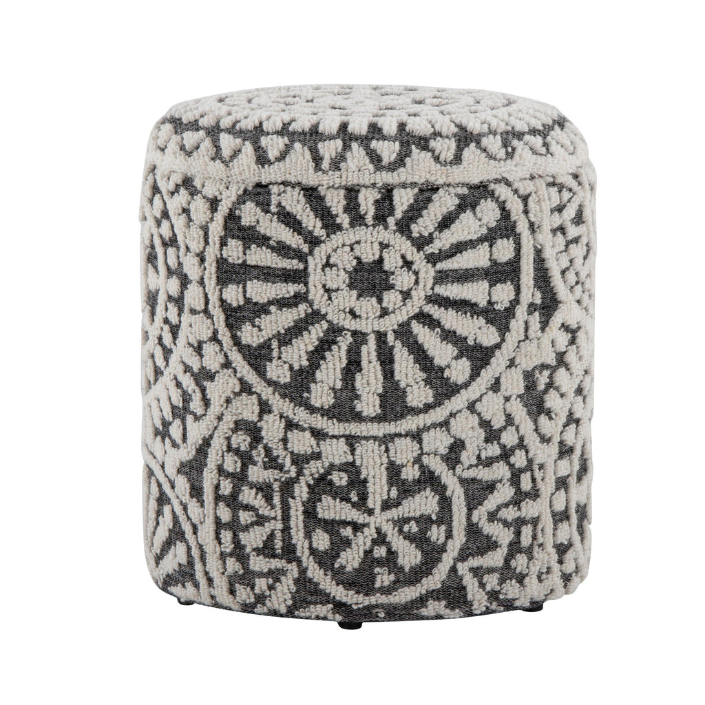 Tahoe 18" Mosaic Ottoman - Black Wool, Ivory Wool