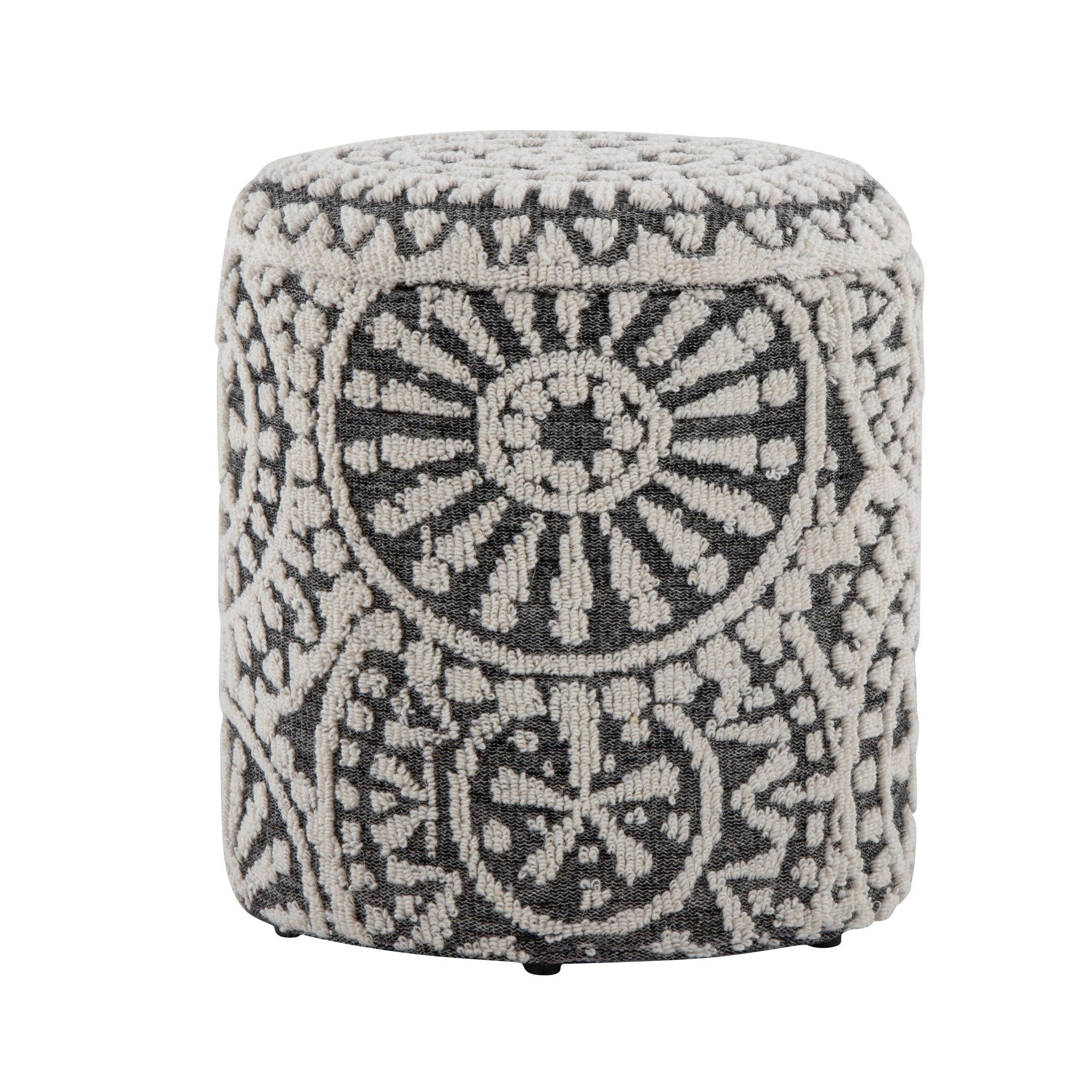 Tahoe 18" Mosaic Ottoman - Black Wool, Ivory Wool