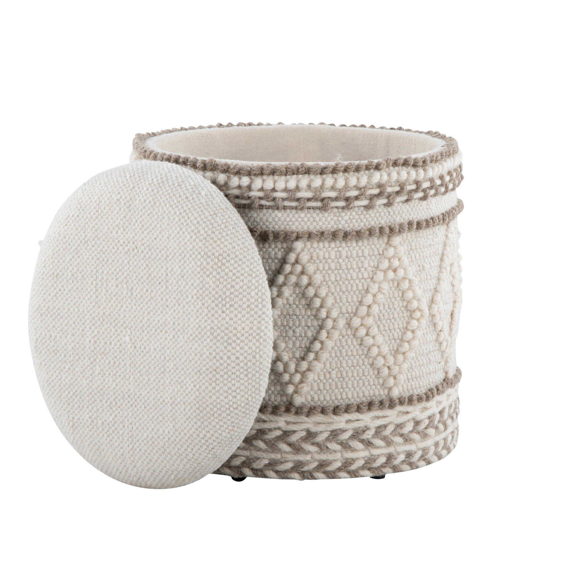 Tahoe 18" Pom Pom Ottoman - Beige Wool