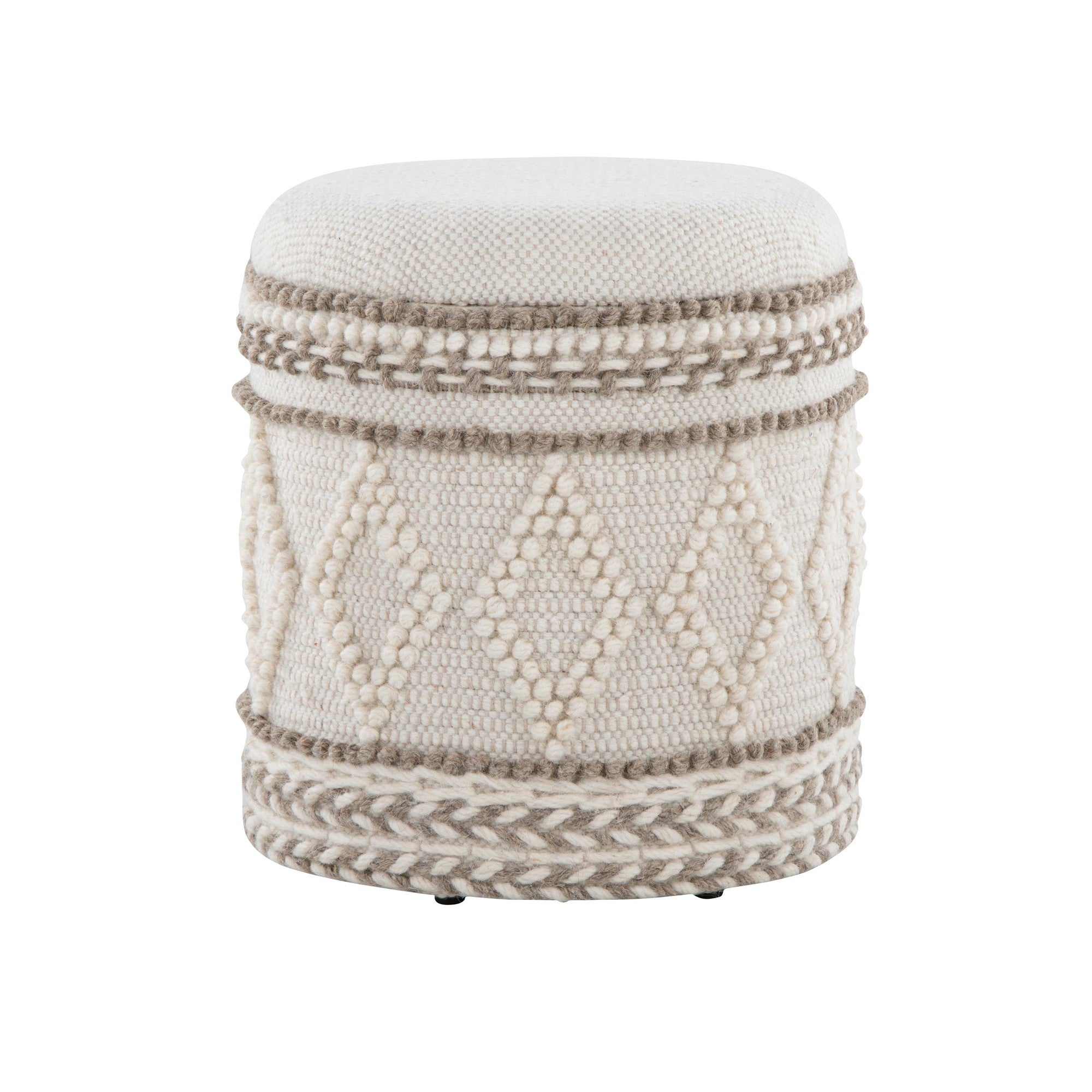 Tahoe 18" Pom Pom Ottoman - Beige Wool