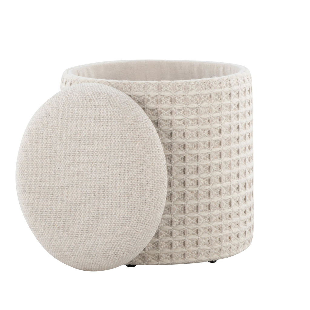 Tahoe 18" Waffle Ottoman - Ivory Wool