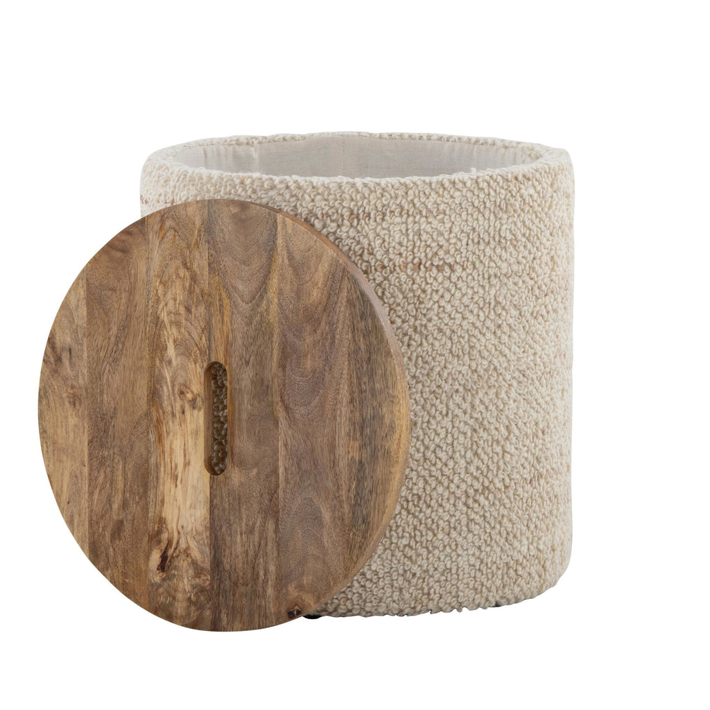 Tahoe 17" Wood Ottoman - Beige Wool, Mango Wood
