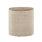 Tahoe 17" Wood Ottoman - Beige Wool, Mango Wood