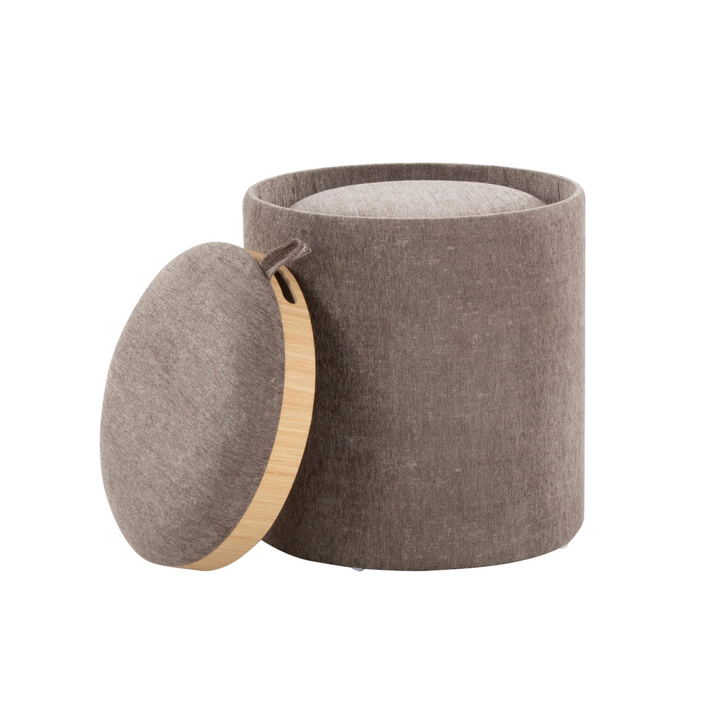 Tray Nesting Ottoman Set - Brown Fabric, Natural Wood