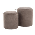 Tray Nesting Ottoman Set - Brown Fabric, Natural Wood