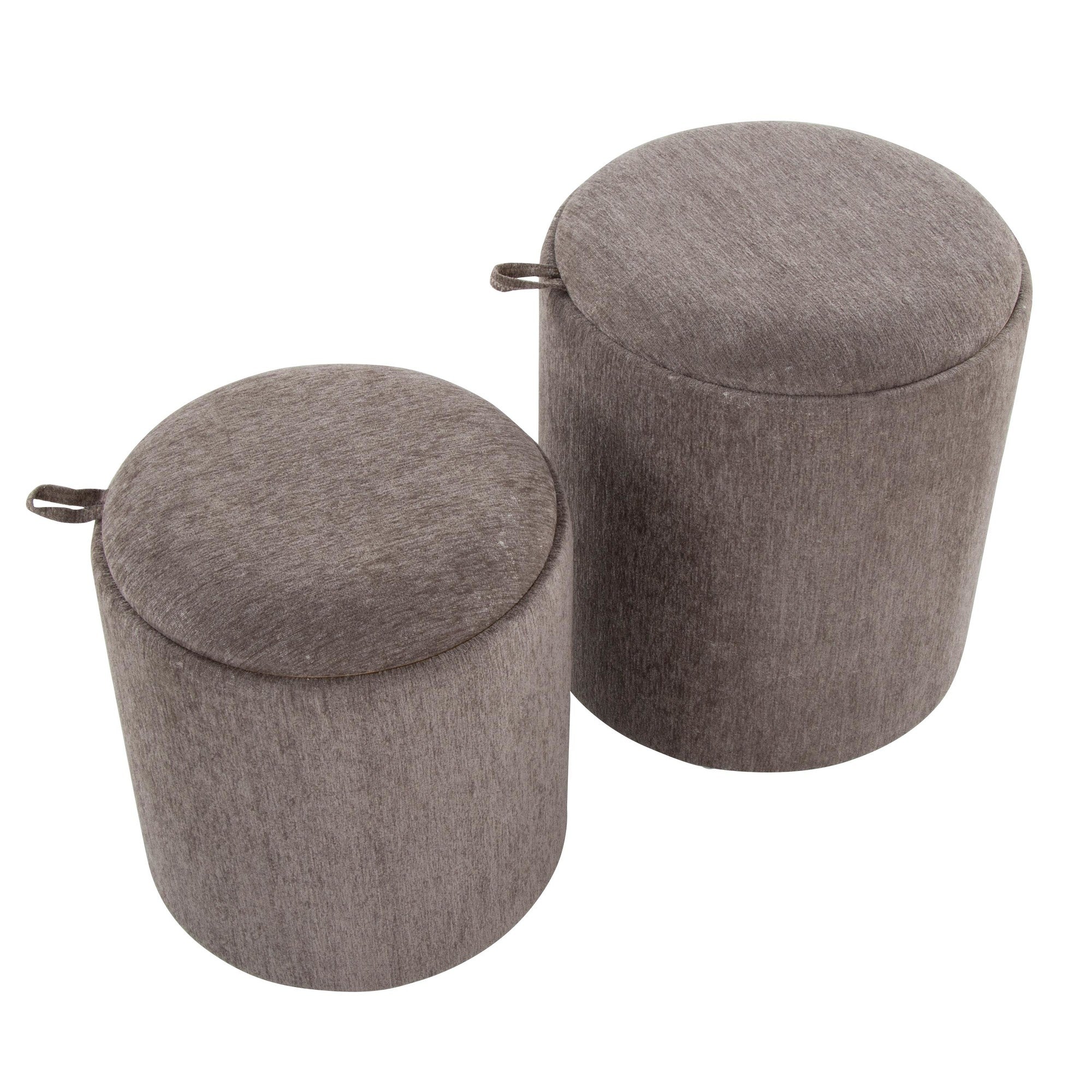 Tray Nesting Ottoman Set - Brown Fabric, Natural Wood