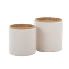 Tray Nesting Ottoman Set - Cream Fabric, Natural Wood
