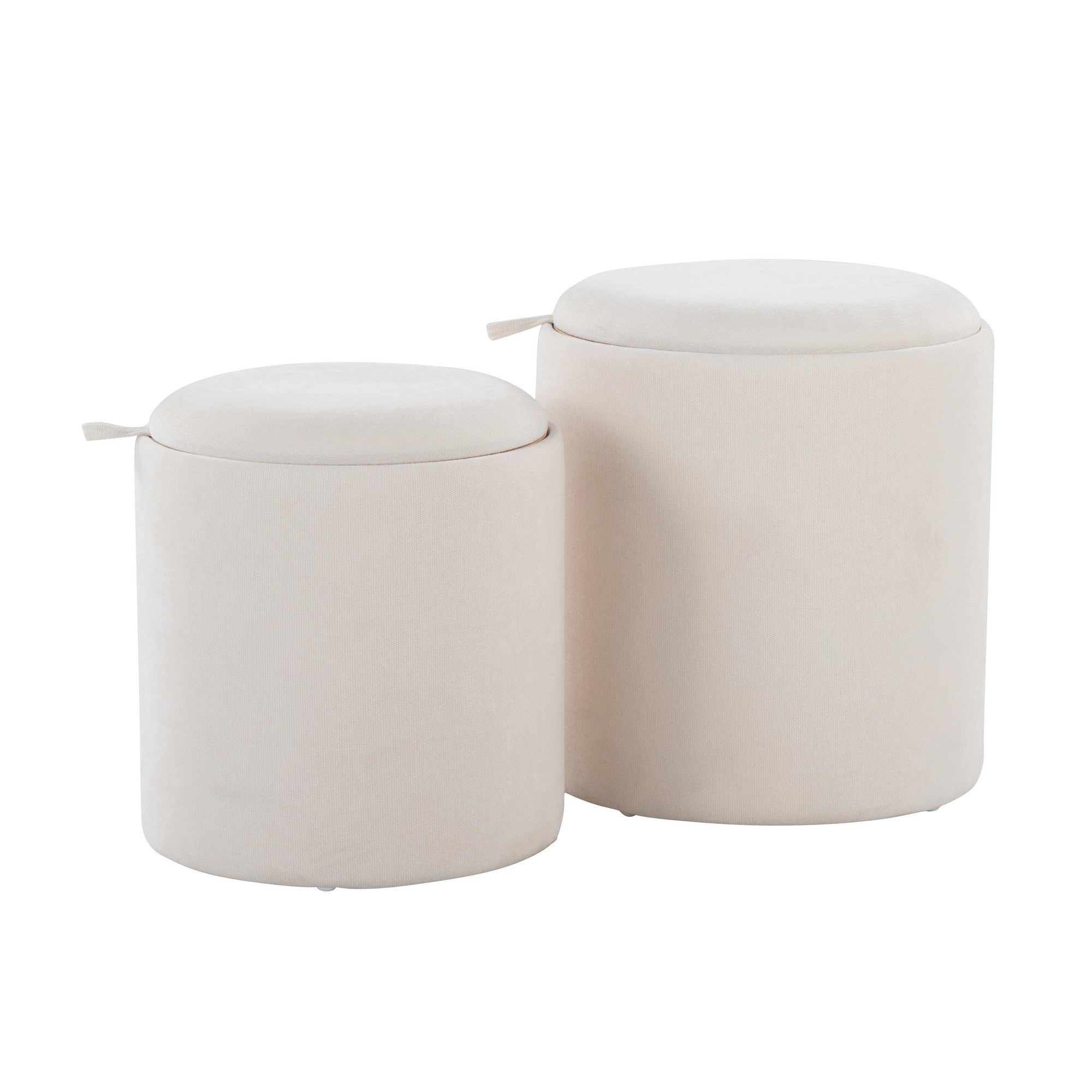 Tray Nesting Ottoman Set - Cream Fabric, Natural Wood