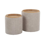 Tray Nesting Ottoman Set - Light Brown Fabric, Natural Wood