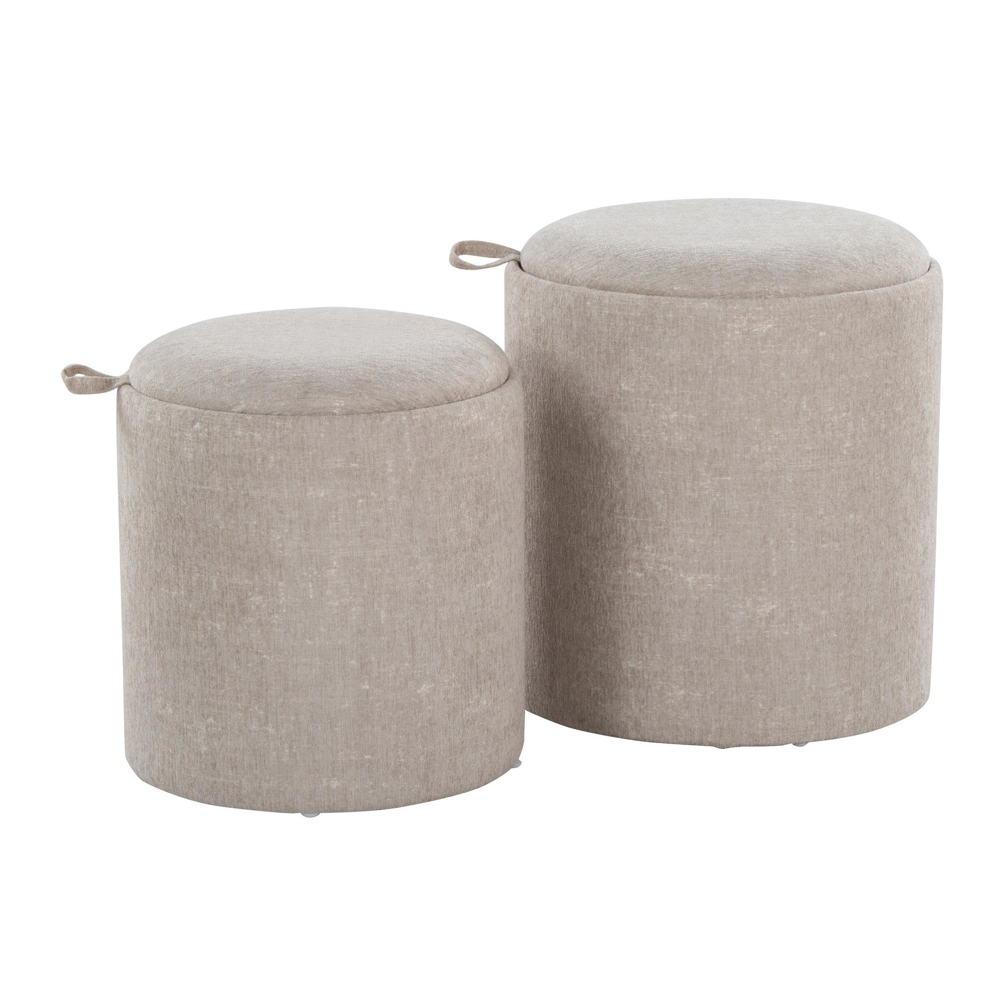 Tray Nesting Ottoman Set - Light Brown Fabric, Natural Wood