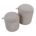 Tray Nesting Ottoman Set - Light Brown Fabric, Natural Wood