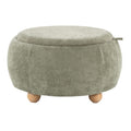 Tray Pouf Storage Ottoman - Natural Wood, Green Fabric