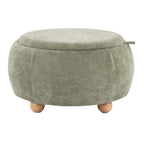 Tray Pouf Storage Ottoman - Natural Wood, Green Fabric