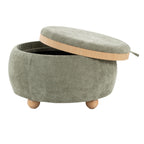 Tray Pouf Storage Ottoman - Natural Wood, Green Fabric
