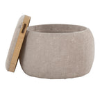 Tray Pouf - Light Brown Fabric, Natural Wood