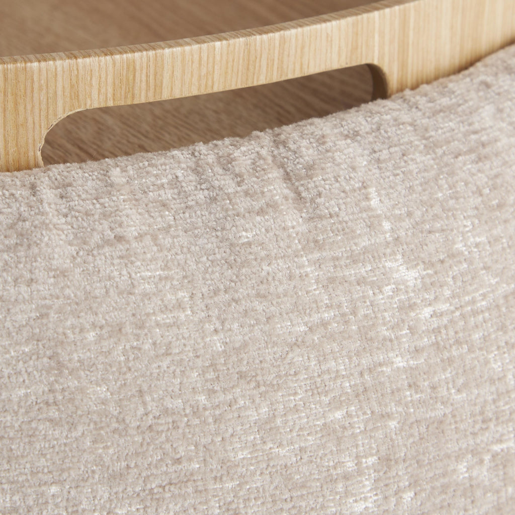 Tray Pouf - Light Brown Fabric, Natural Wood