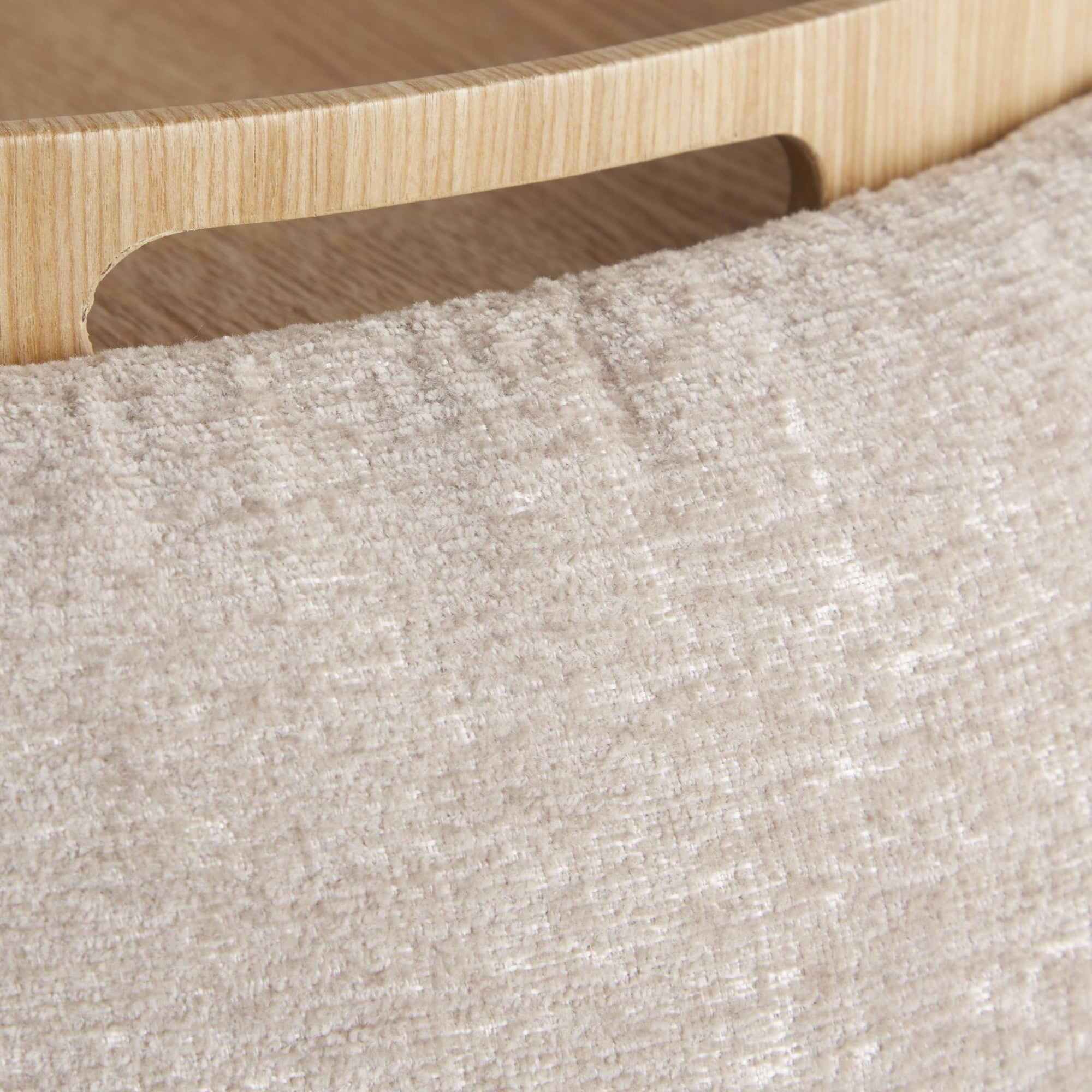 Tray Pouf - Light Brown Fabric, Natural Wood