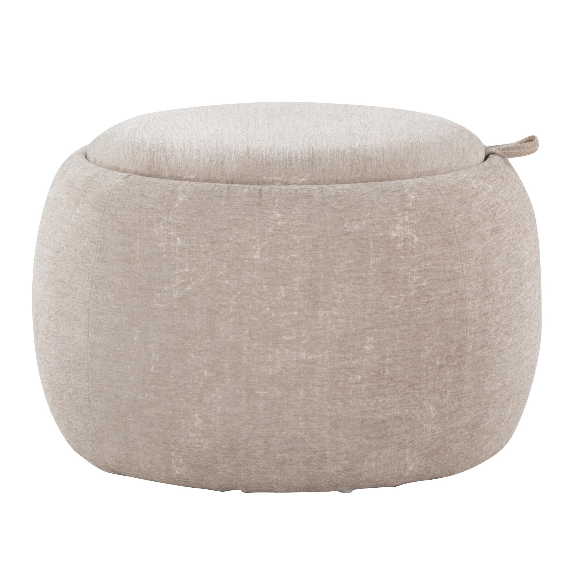 Tray Pouf - Light Brown Fabric, Natural Wood